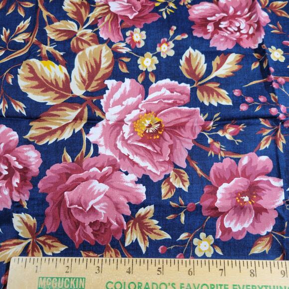 Boundless Cotton Fabric Heritage Home Floral Navy Pink Peony 3 YDS x 43” - Picture 3 of 16